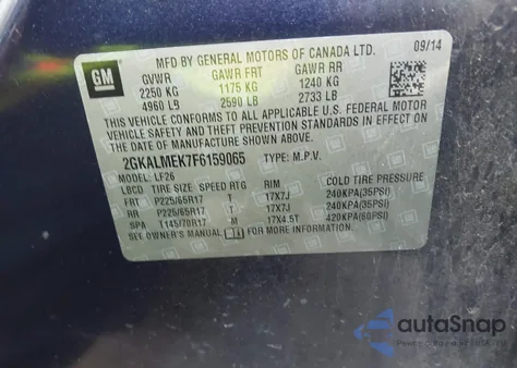 2015 GMC Terrain Sle-1 from USA, damaged, VIN 2GKALMEK7F6159065